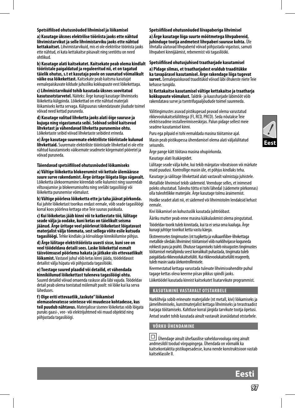 Eesti, Eest | AEG WS 9-125 User Manual | Page 98 / 119