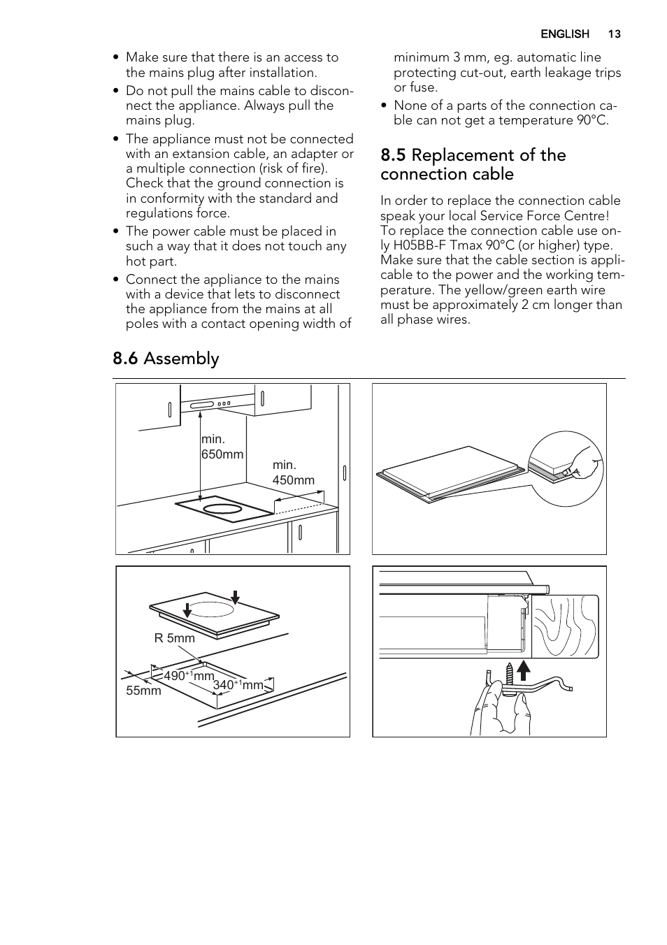 5 replacement of the connection cable, 6 assembly | AEG HC452600EB User Manual | Page 13 / 20