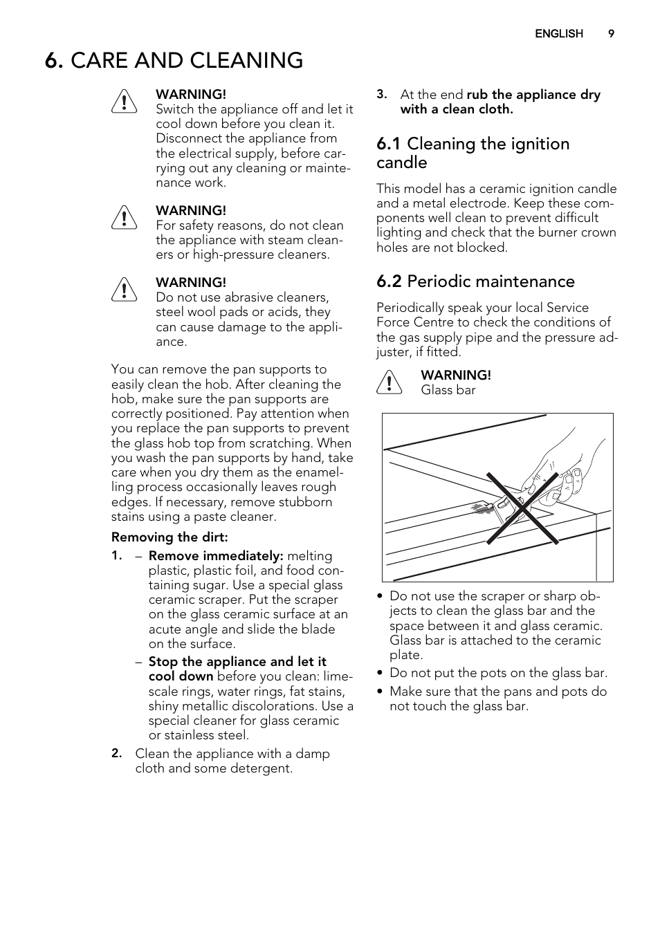 Care and cleaning, 1 cleaning the ignition candle, 2 periodic maintenance | AEG HC452600EB User Manual | Page 9 / 20