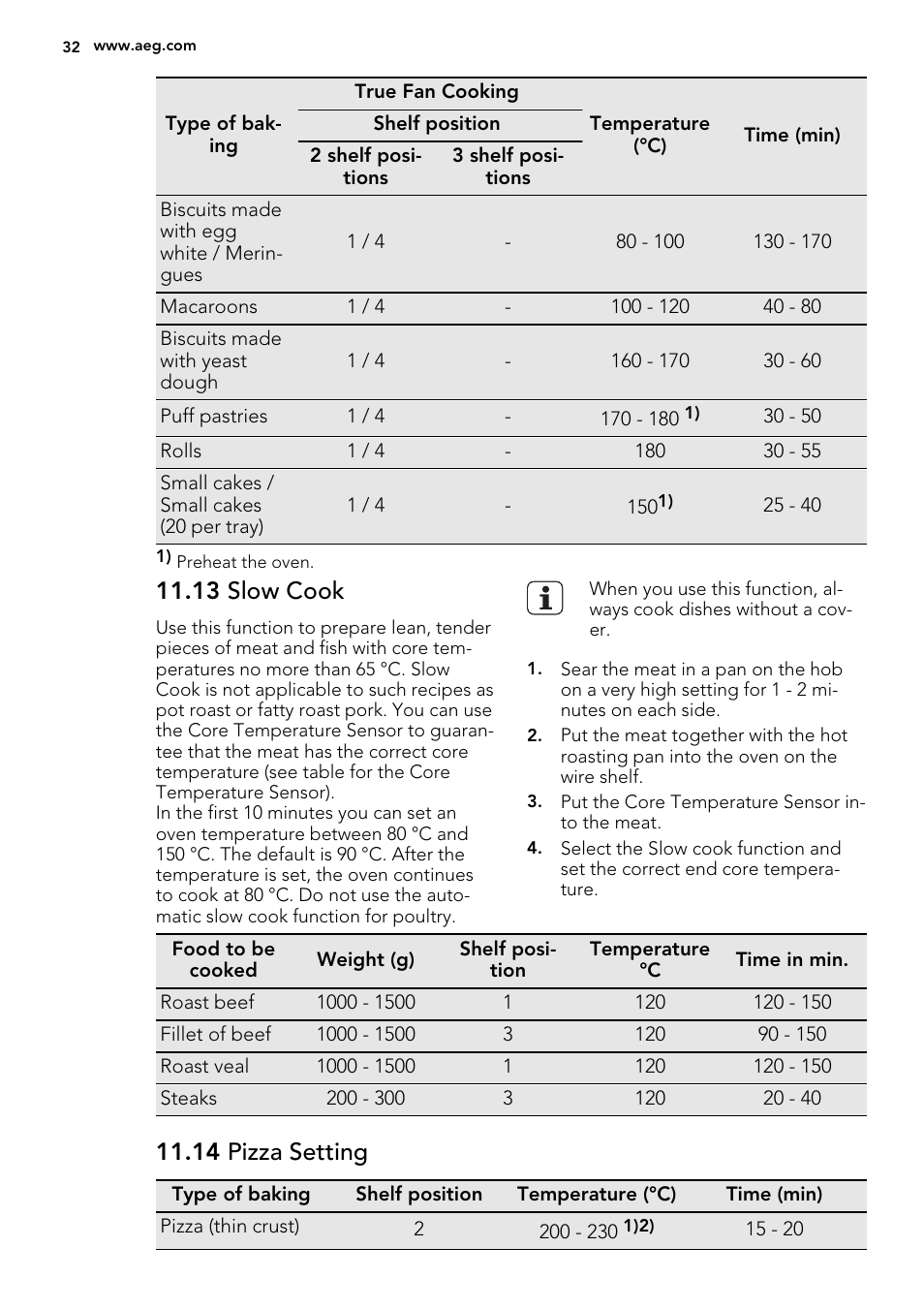 13 slow cook, 14 pizza setting | AEG BS8314001M User Manual | Page 32 / 52
