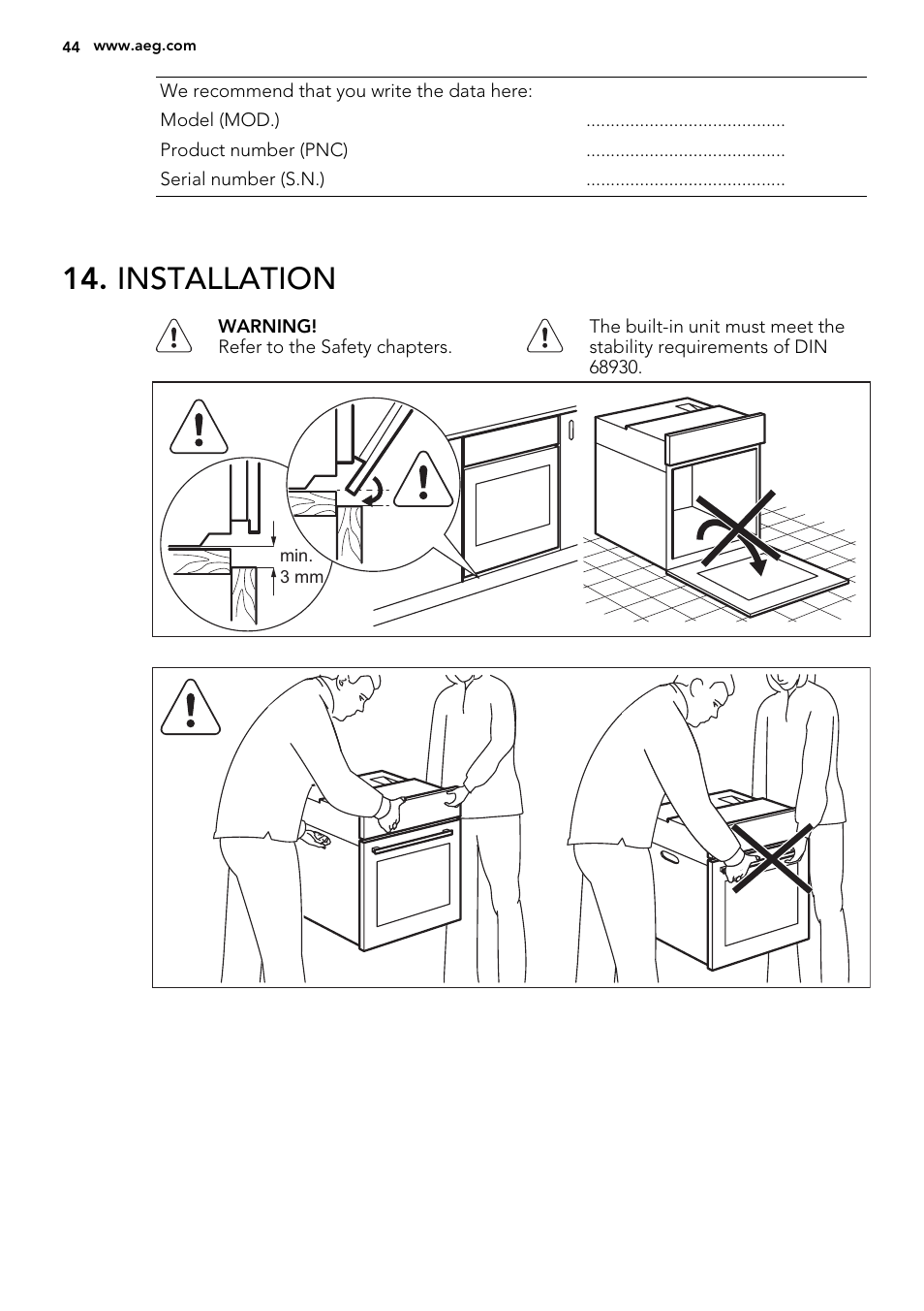 Installation | AEG BS8314001M User Manual | Page 44 / 52