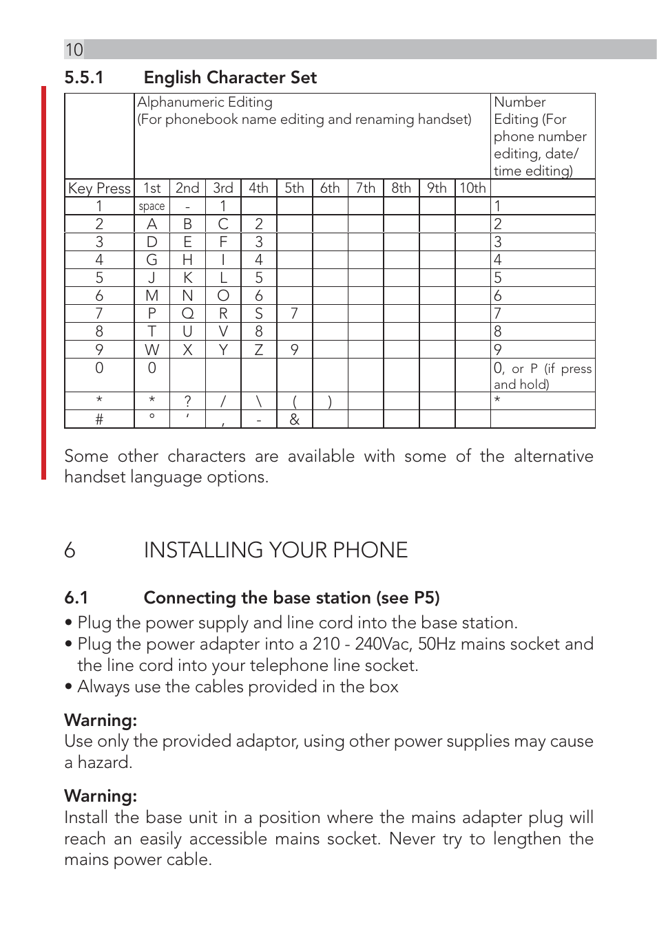 6installing your phone | AEG Voxtel D220bt User Manual | Page 10 / 36