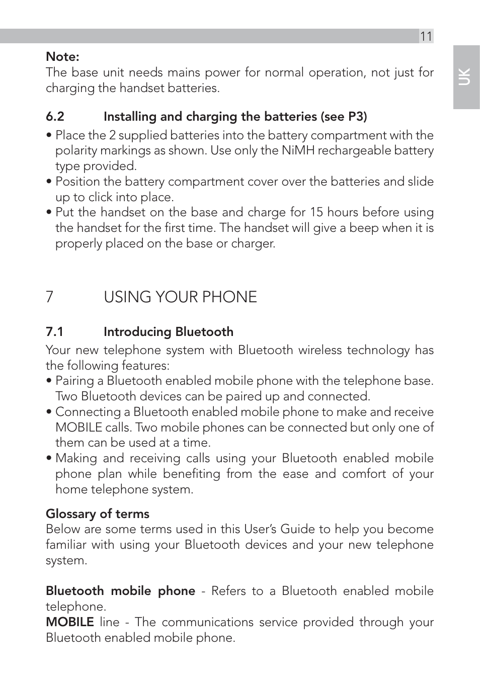 7using your phone | AEG Voxtel D220bt User Manual | Page 11 / 36