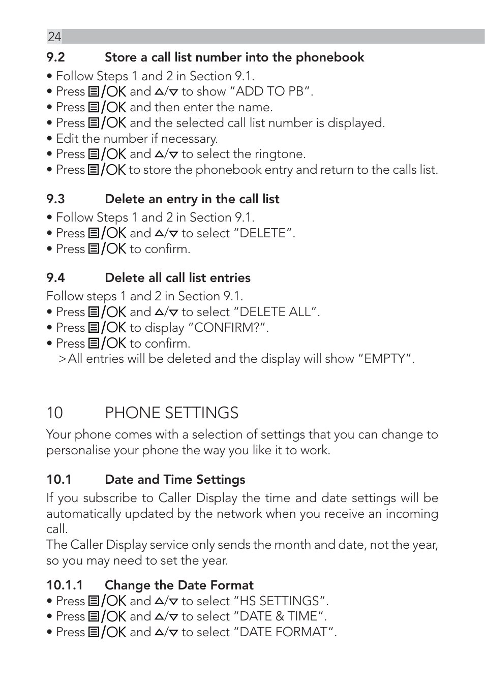 10 phone settings | AEG Voxtel D220bt User Manual | Page 24 / 36