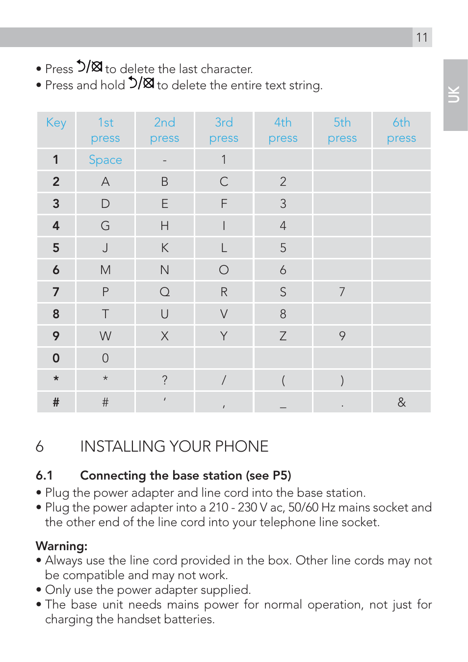 6installing your phone | AEG Voxtel S100 User Manual | Page 11 / 46