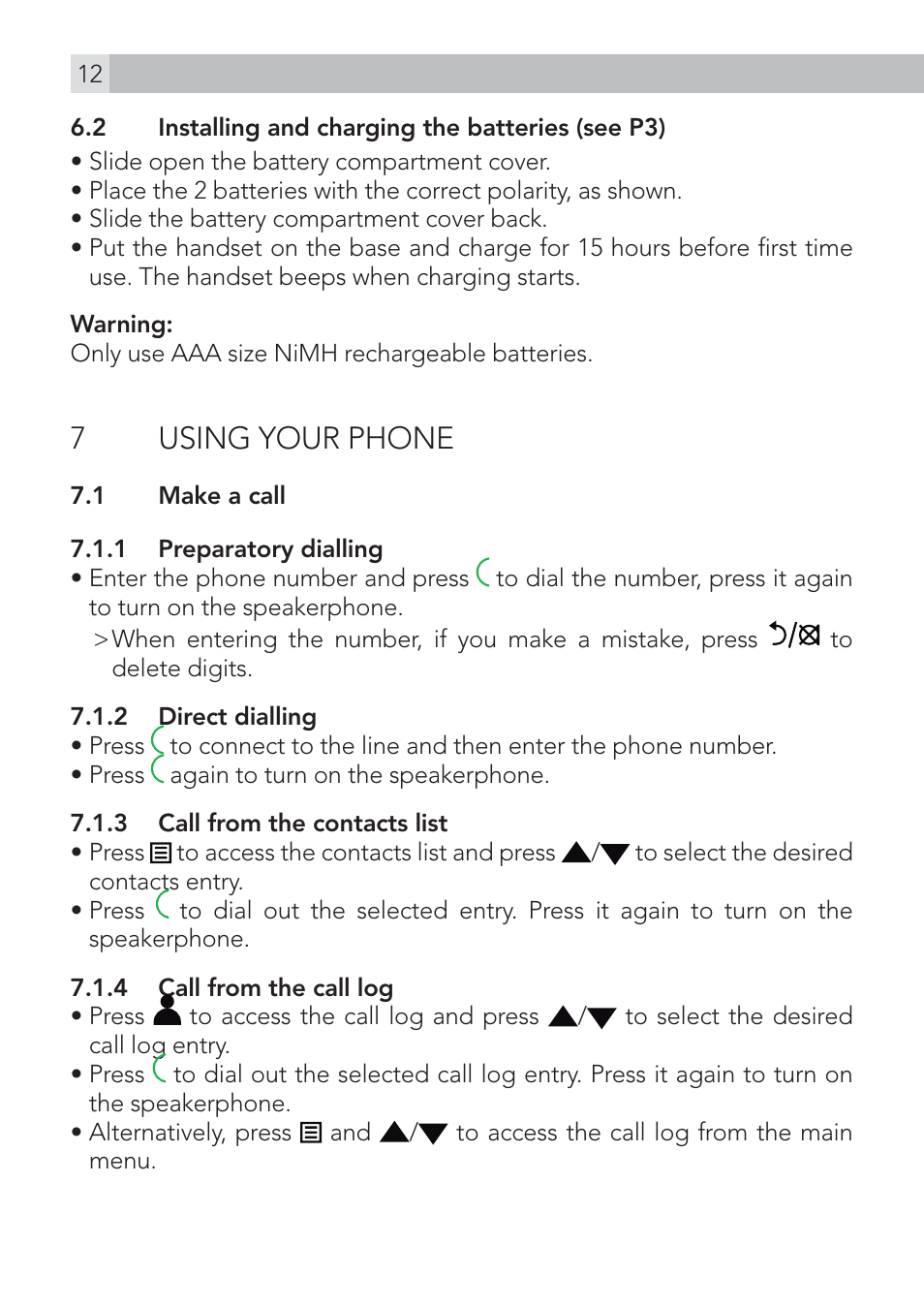 7using your phone | AEG Voxtel S100 User Manual | Page 12 / 46