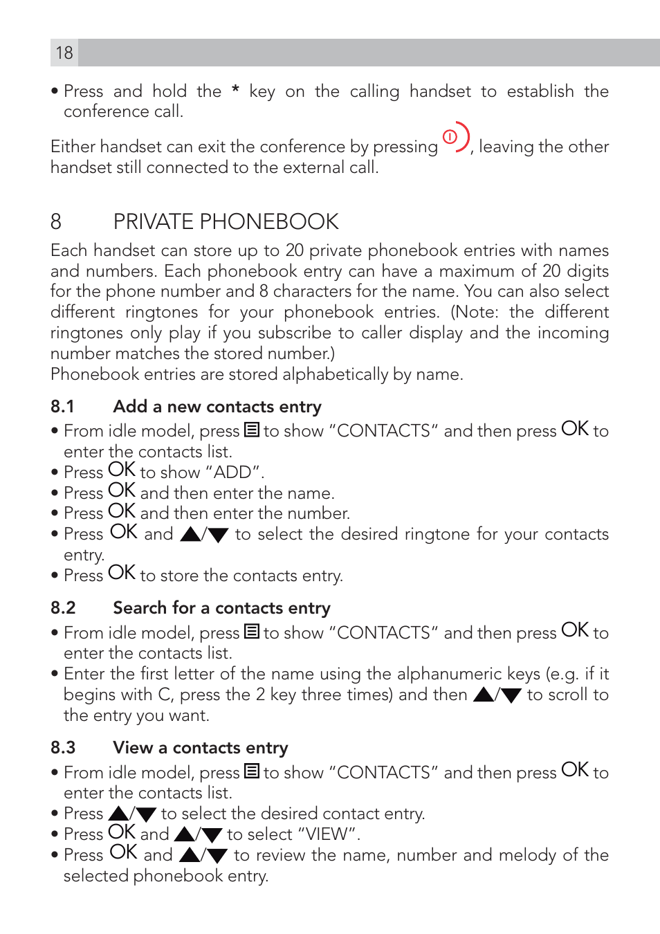 8 private phonebook | AEG Voxtel S100 User Manual | Page 18 / 46