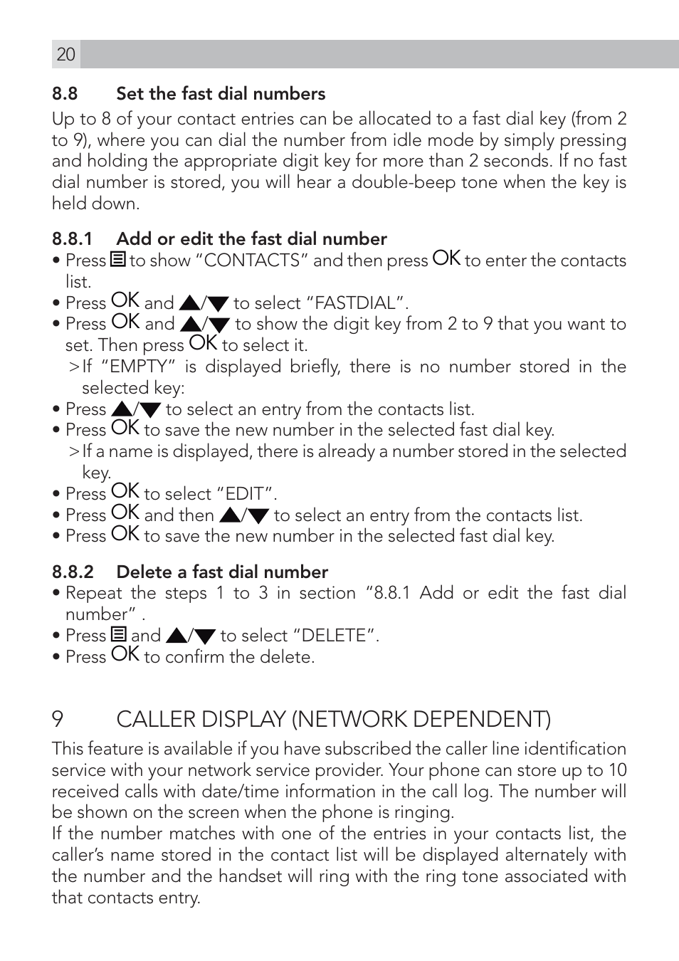 9caller display (network dependent) | AEG Voxtel S100 User Manual | Page 20 / 46