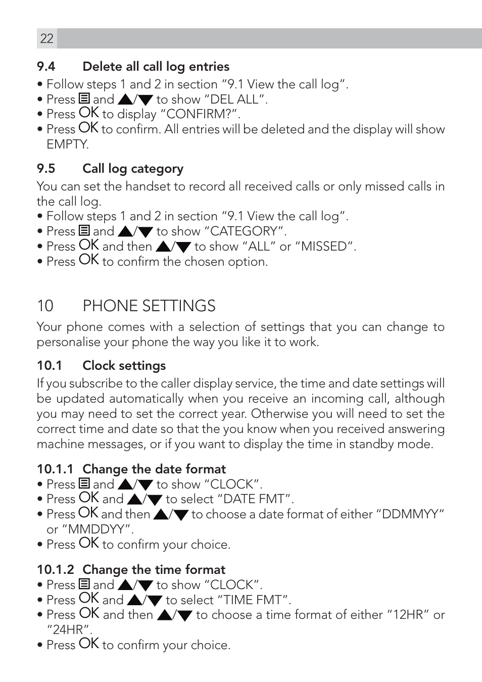 10 phone settings | AEG Voxtel S100 User Manual | Page 22 / 46