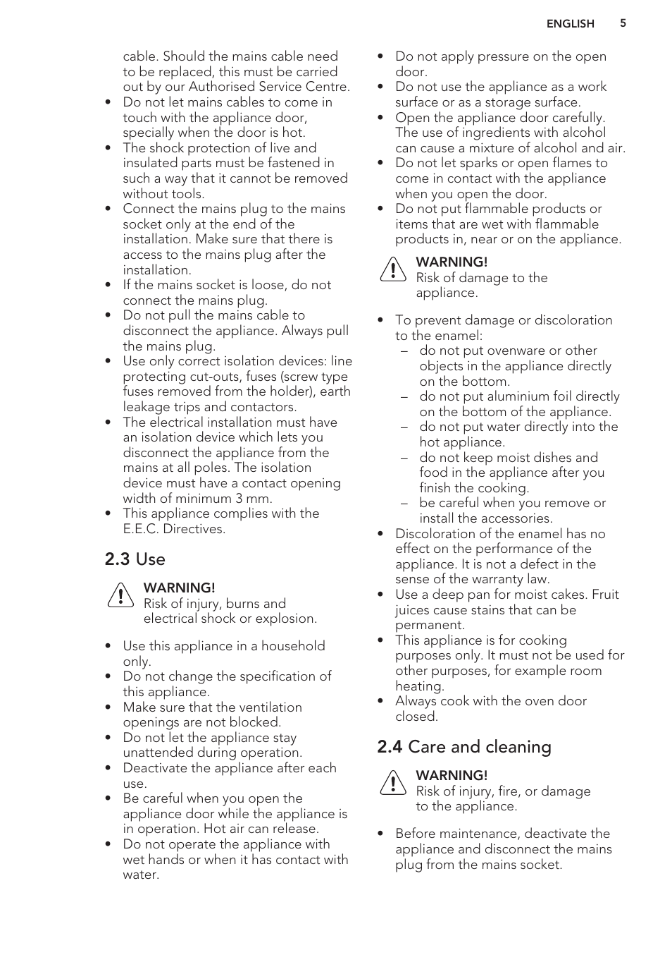 3 use, 4 care and cleaning | AEG BE3003021W User Manual | Page 5 / 44