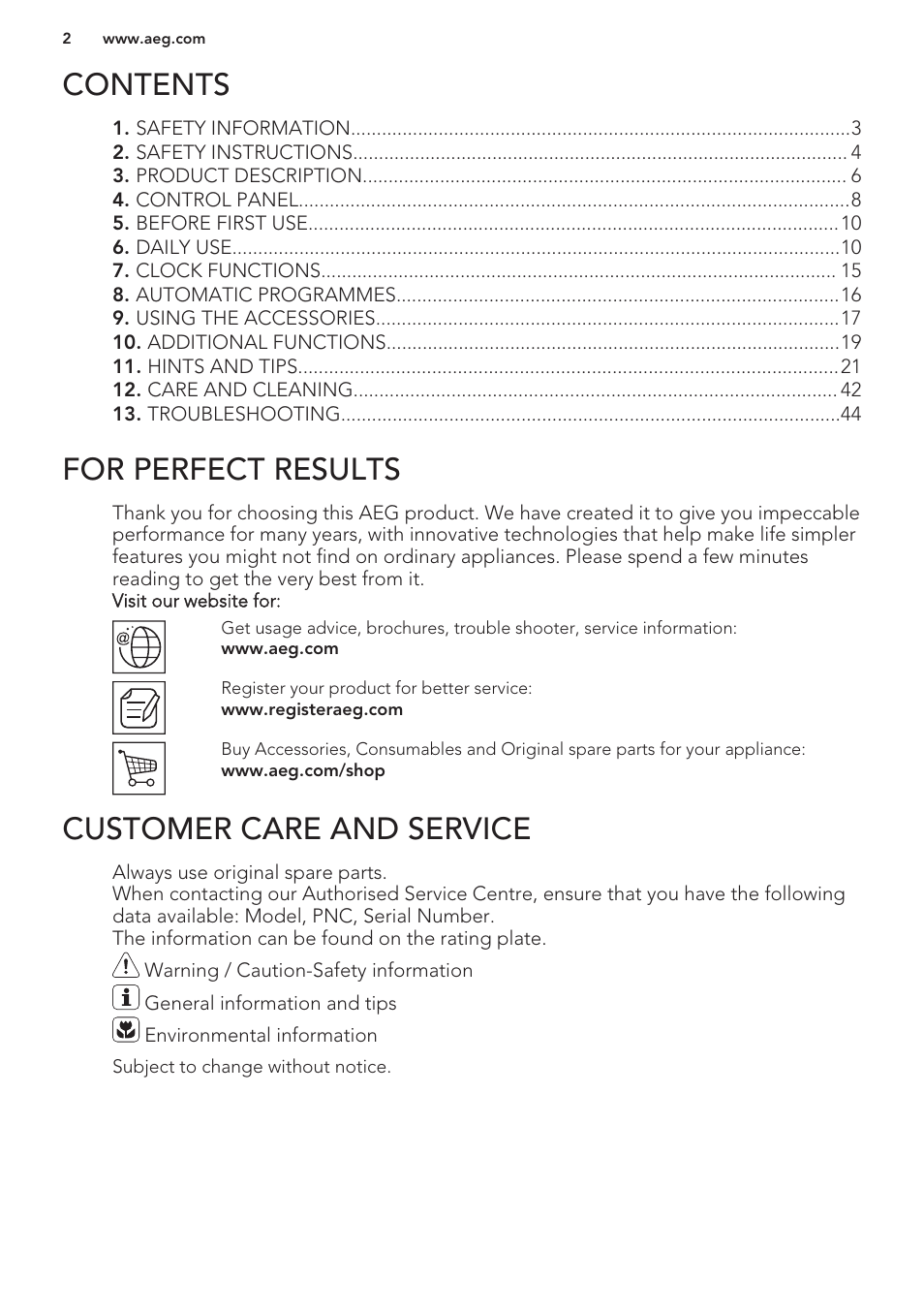 AEG BS8314001M User Manual | Page 2 / 48