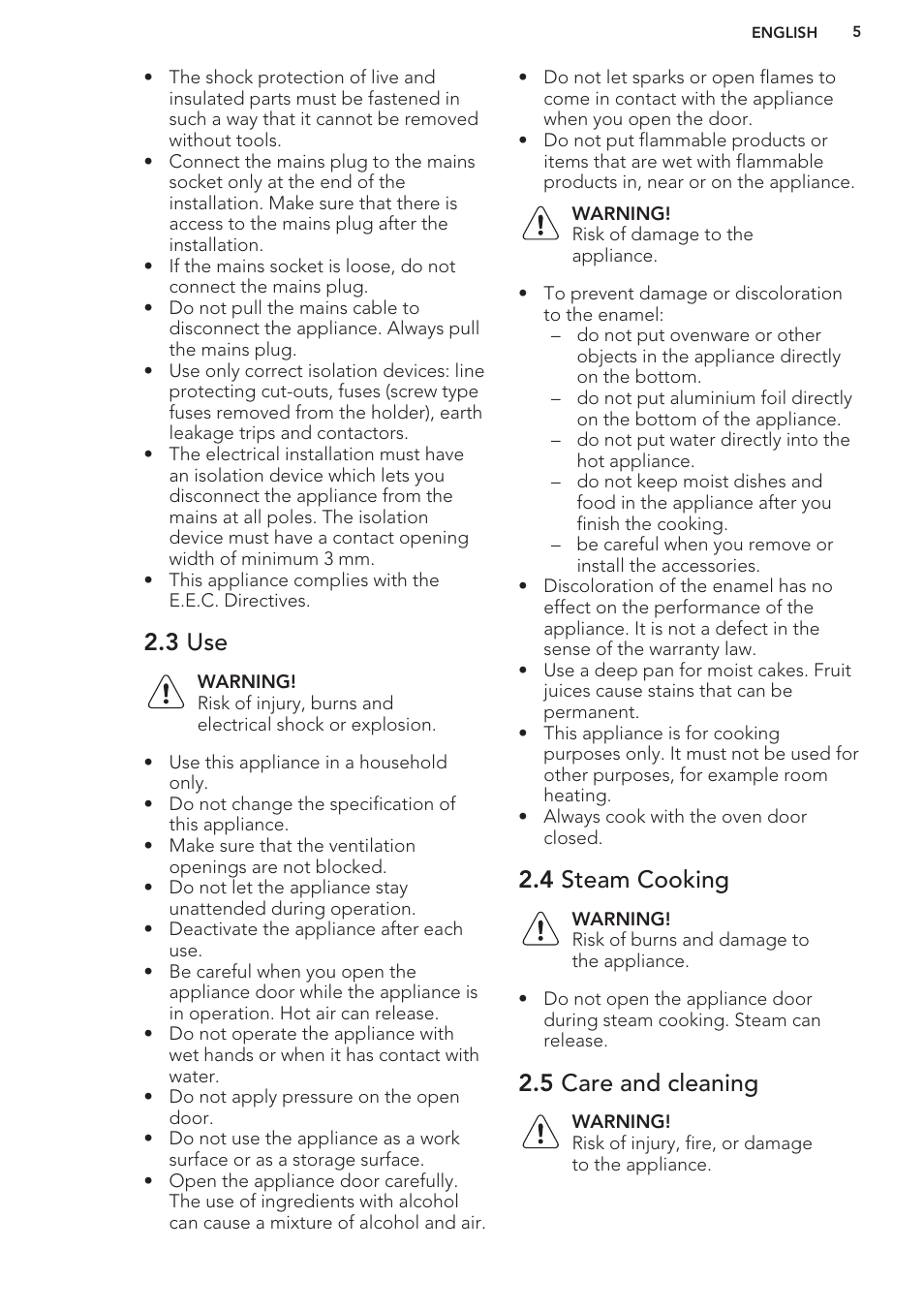 3 use, 4 steam cooking, 5 care and cleaning | AEG BS8314001M User Manual | Page 5 / 48