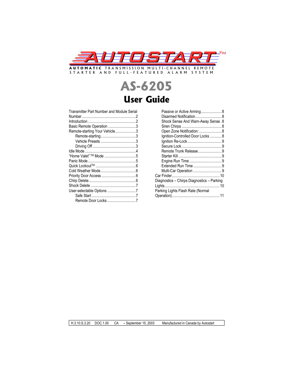 Autostart AS-6205 User Manual | 11 pages