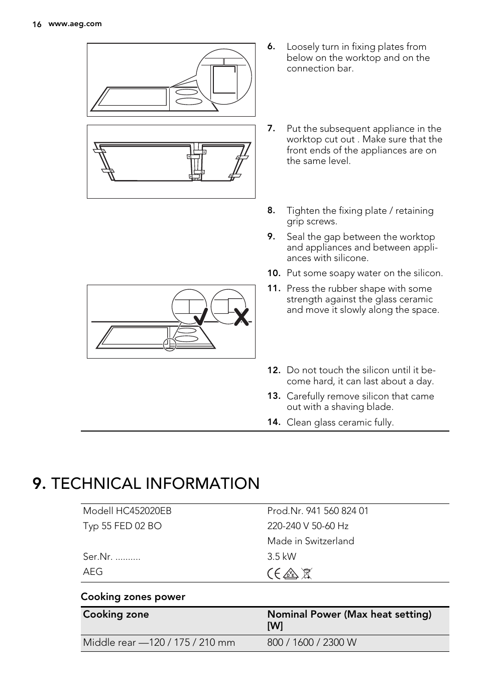 Technical information | AEG HK634060XB User Manual | Page 16 / 24