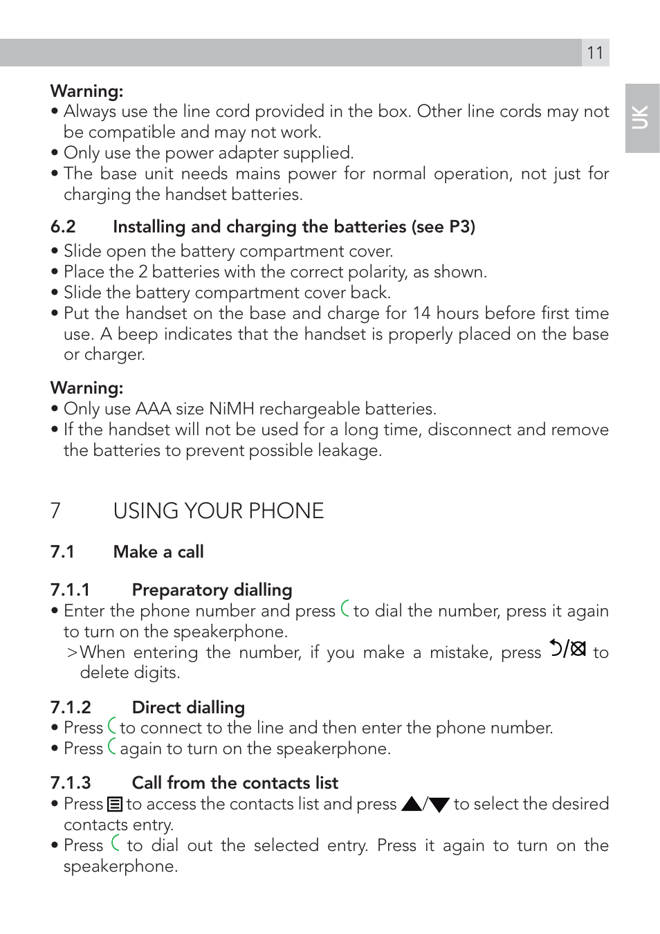 7using your phone | AEG Voxtel S120 User Manual | Page 11 / 42
