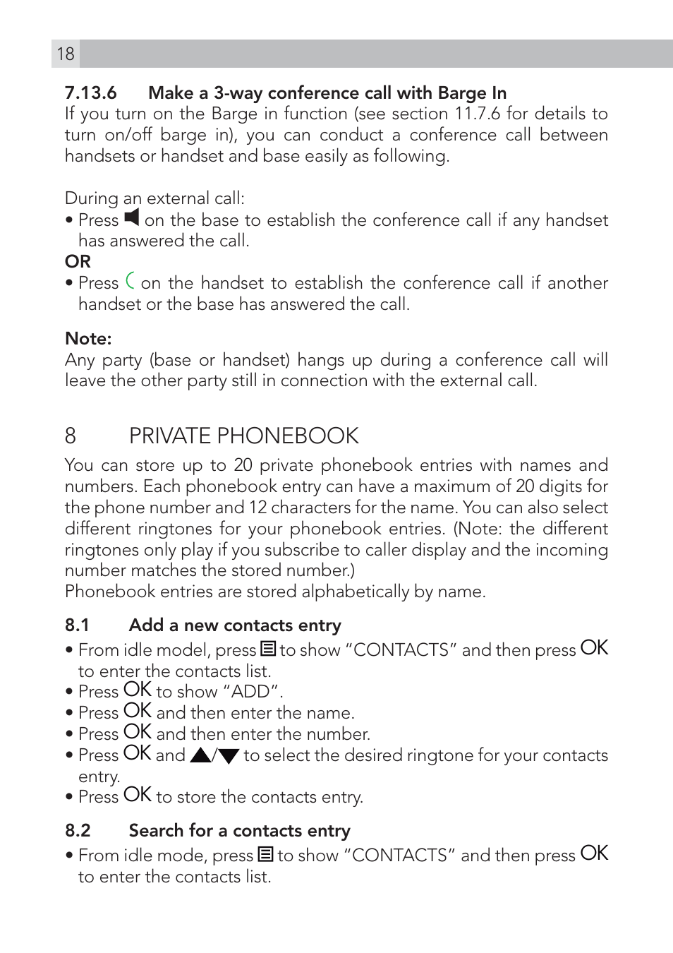 8 private phonebook | AEG Voxtel S120 User Manual | Page 18 / 42