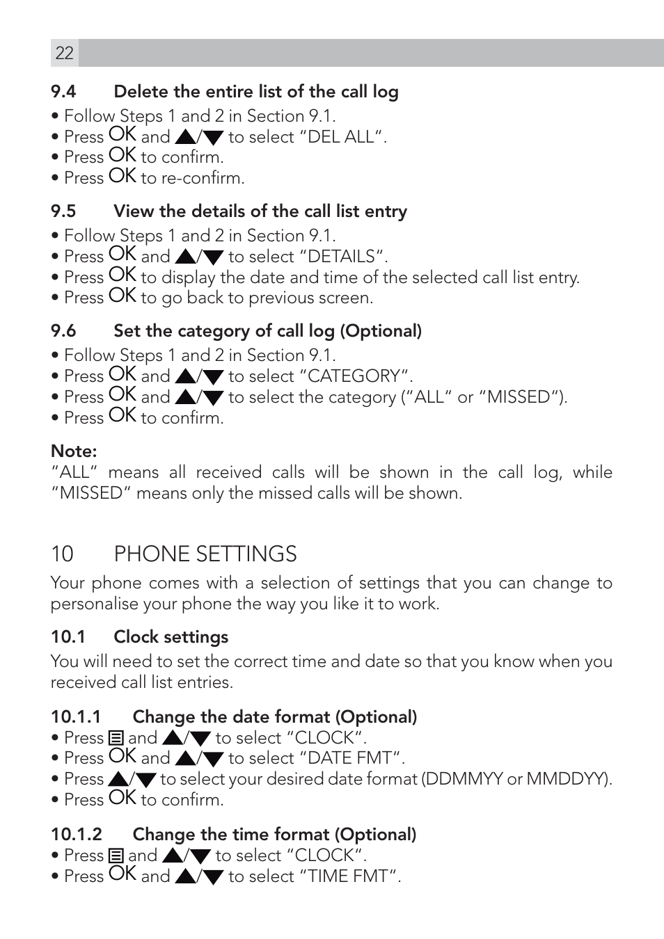 10 phone settings | AEG Voxtel S120 User Manual | Page 22 / 42