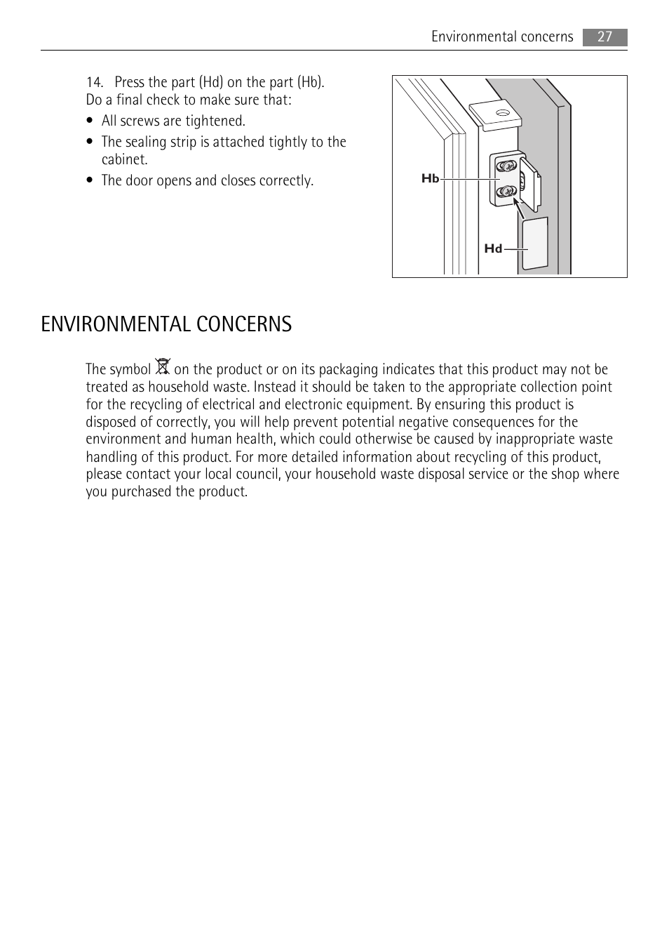 Environmental concerns | AEG SCS51800F0 User Manual | Page 27 / 28
