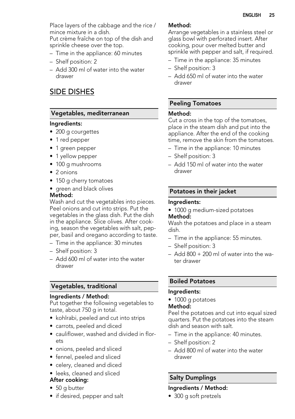 Side dishes | AEG BS7304021M User Manual | Page 25 / 32