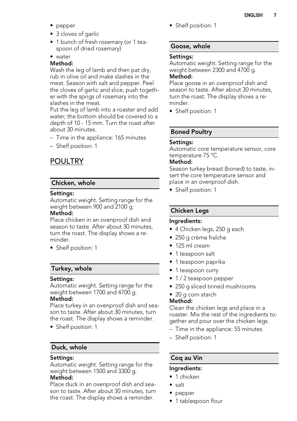 Poultry | AEG BS7304021M User Manual | Page 7 / 32