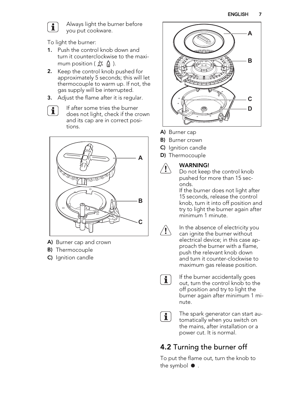 2 turning the burner off | AEG HG755420UM User Manual | Page 7 / 20