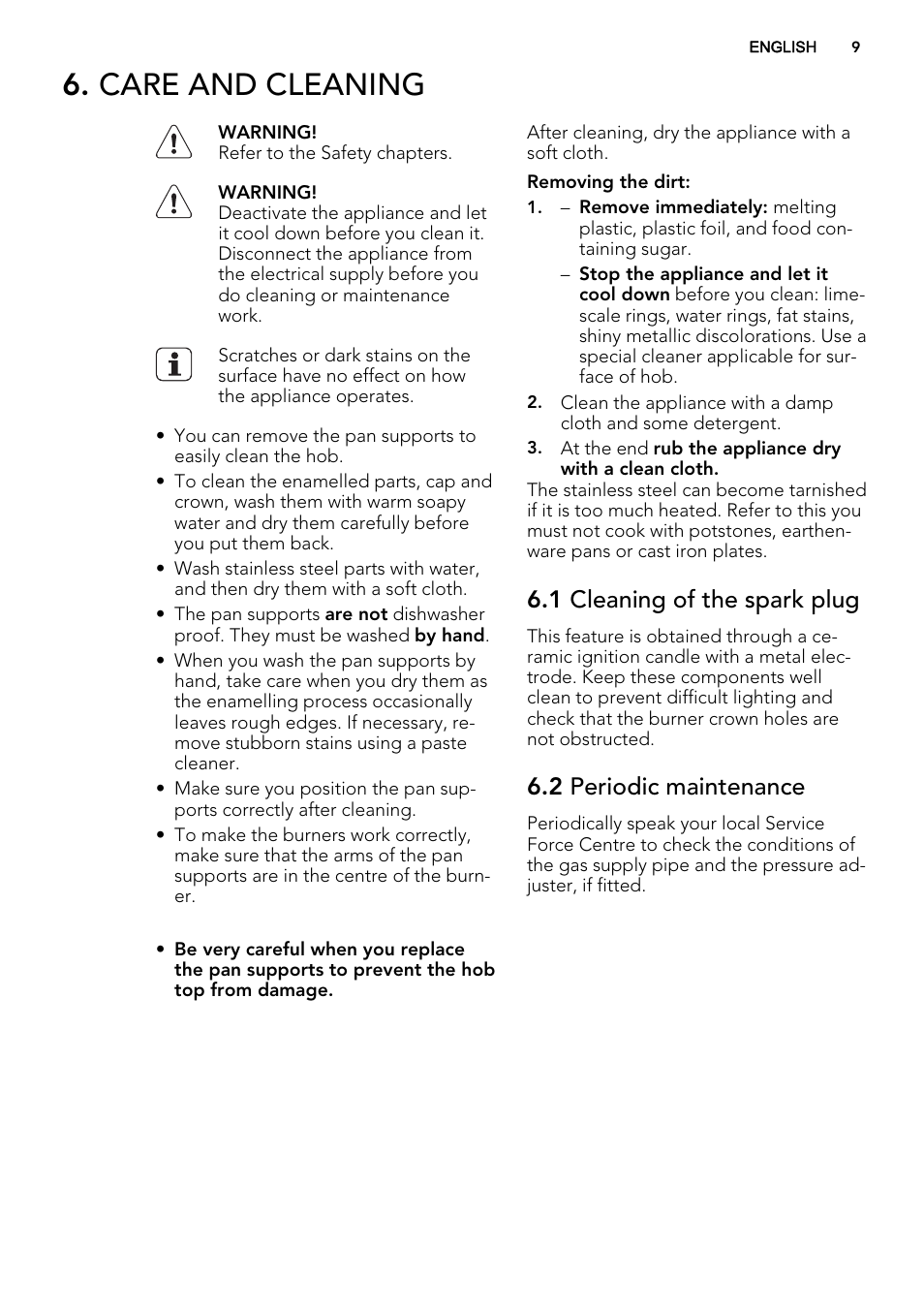 Care and cleaning, 1 cleaning of the spark plug, 2 periodic maintenance | AEG HG755420UM User Manual | Page 9 / 20