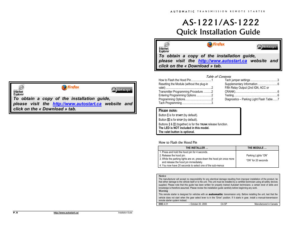 Autostart AS-1221 User Manual | 4 pages