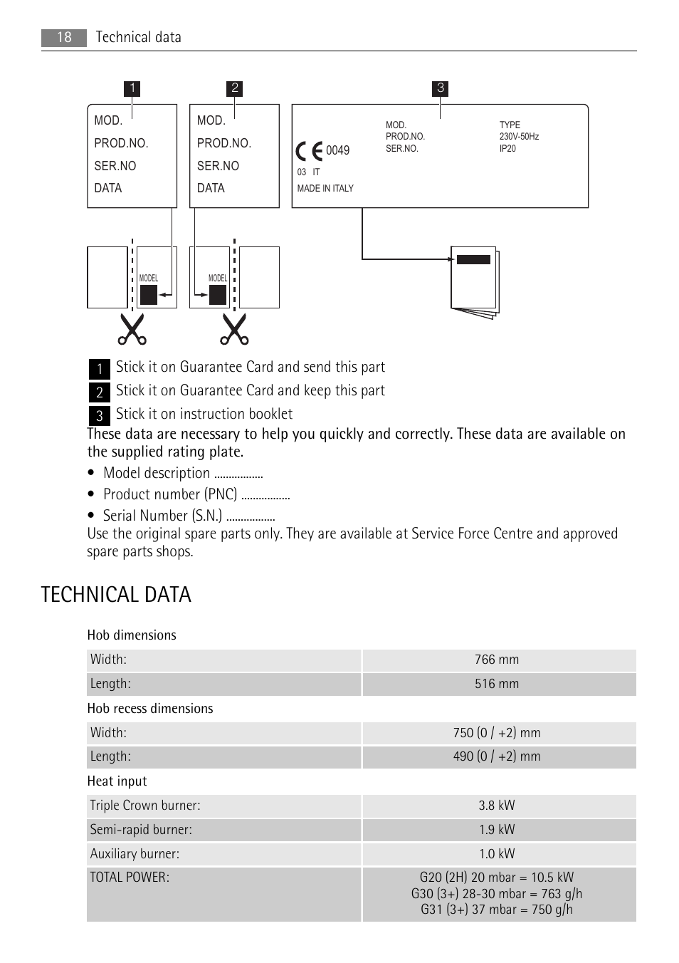 Technical data | AEG HG654320NM User Manual | Page 18 / 24