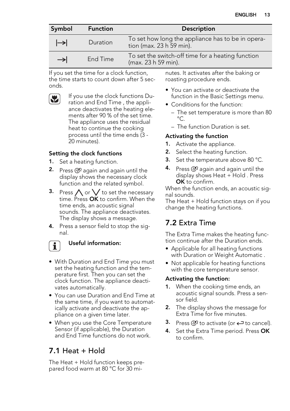 1 heat + hold, 2 extra time | AEG KE8404021M User Manual | Page 13 / 44