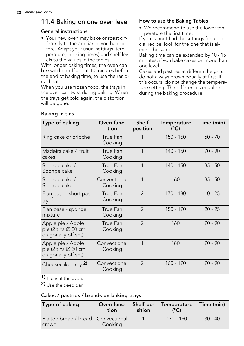 4 baking on one oven level | AEG KE8404021M User Manual | Page 20 / 44