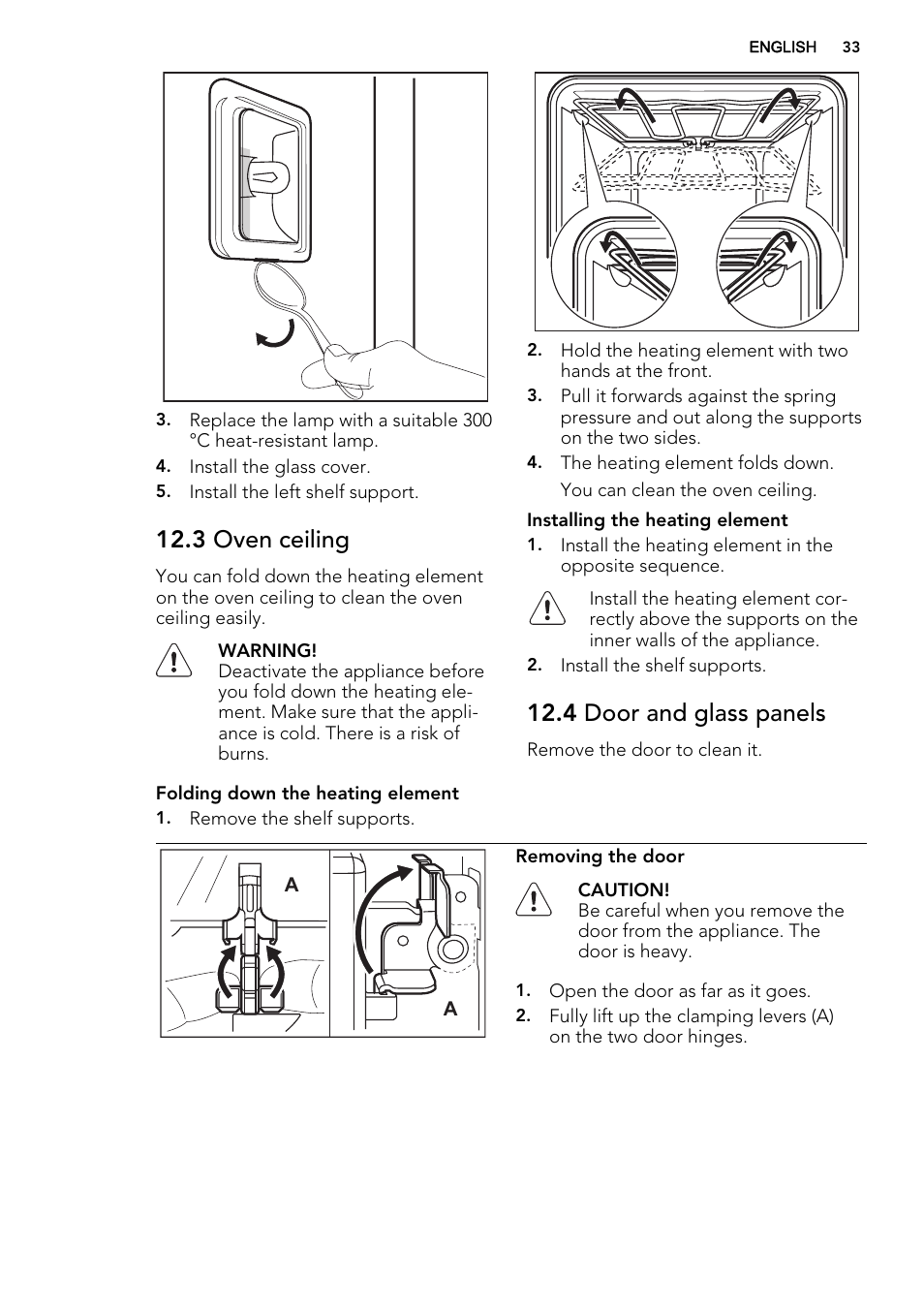 3 oven ceiling, 4 door and glass panels | AEG KE8404021M User Manual | Page 33 / 44