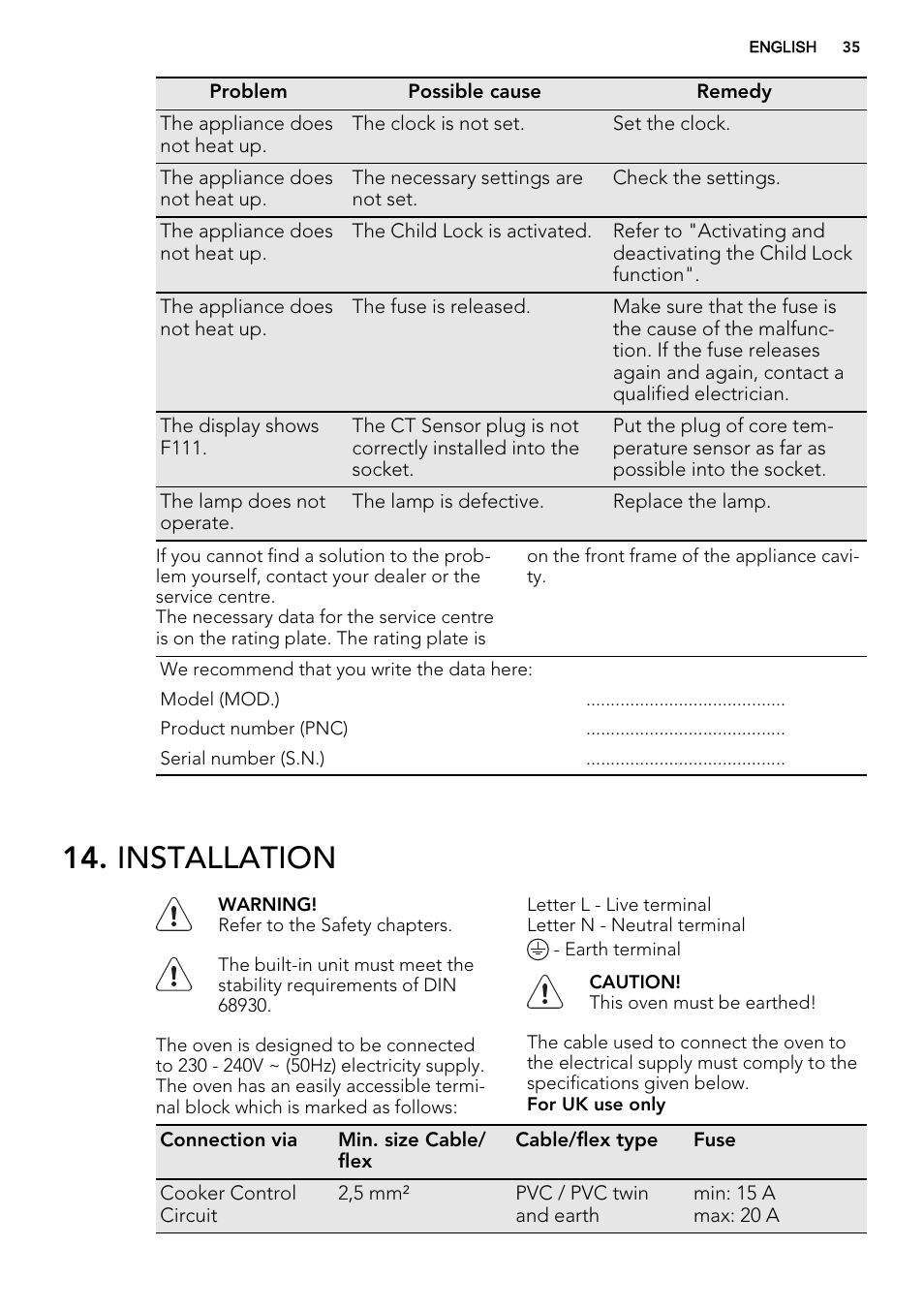 Installation | AEG KE8404021M User Manual | Page 35 / 44