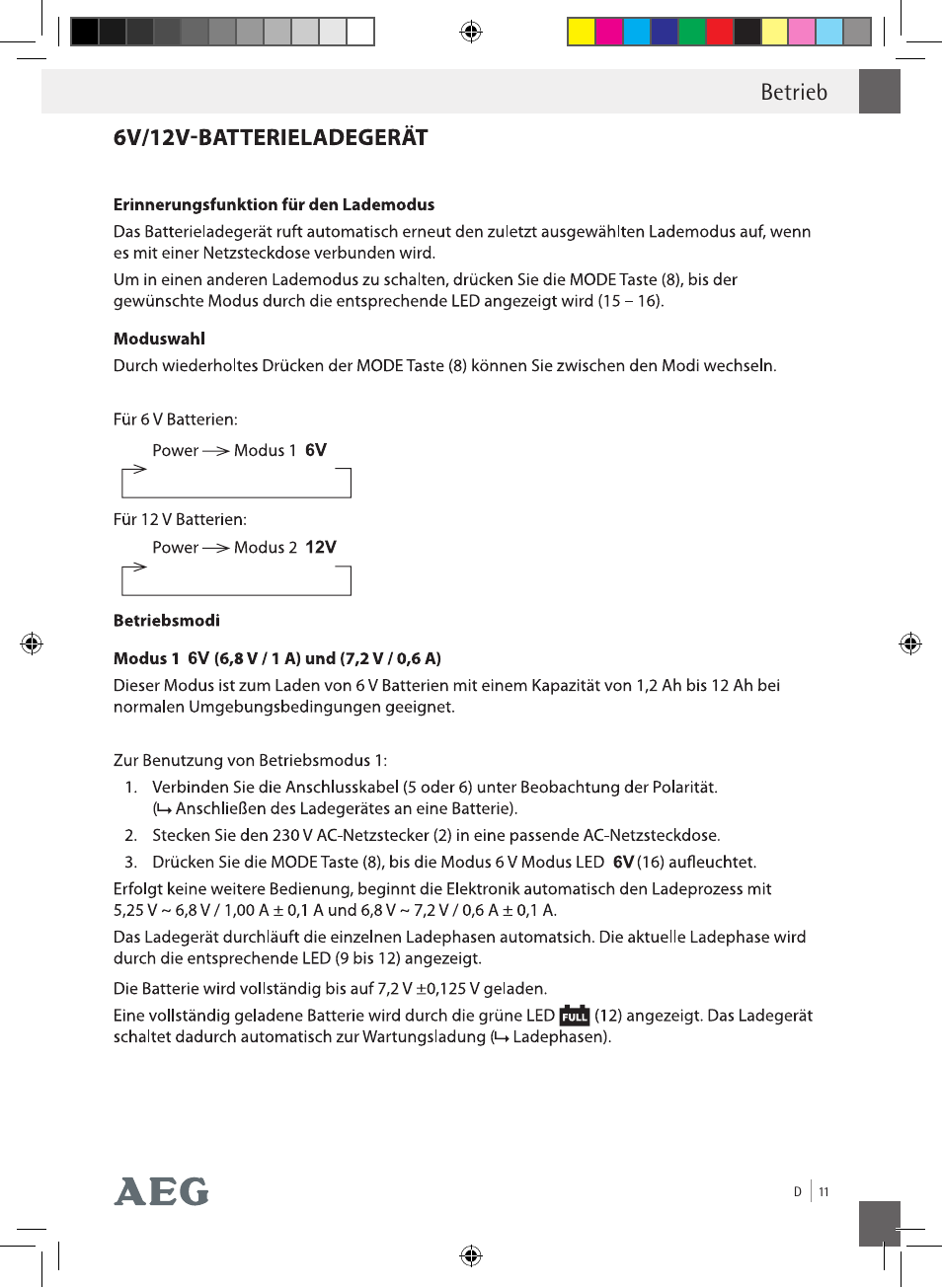 Betrieb | AEG Charging Unit LP Plus User Manual | Page 10 / 87
