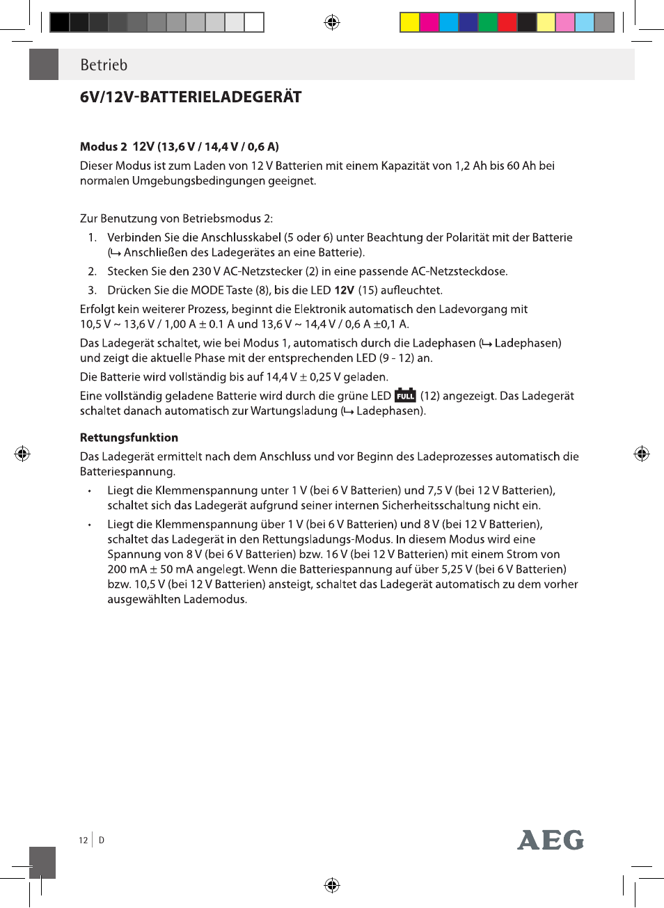 Betrieb | AEG Charging Unit LP Plus User Manual | Page 11 / 87