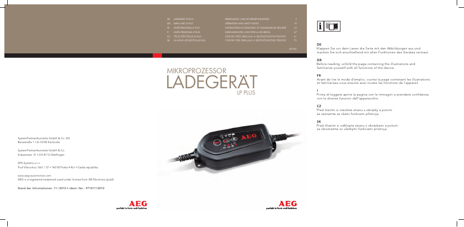 Ladegerät, Mikroprozessor, Lp plus | AEG Charging Unit LP Plus User Manual | Page 2 / 87