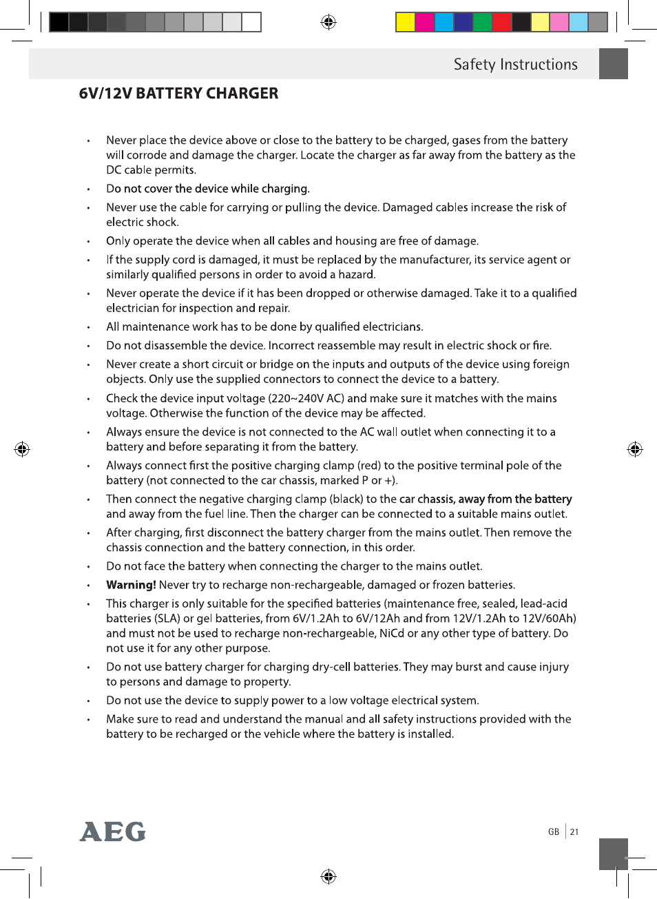 Safety instructions | AEG Charging Unit LP Plus User Manual | Page 20 / 87