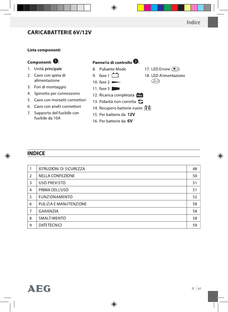 Indice | AEG Charging Unit LP Plus User Manual | Page 46 / 87