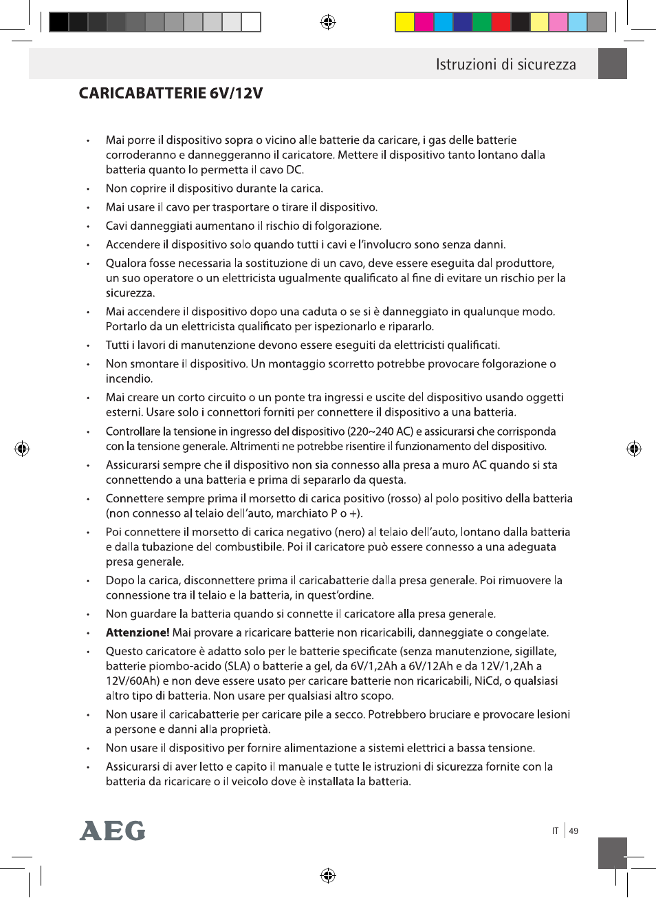 Istruzioni di sicurezza | AEG Charging Unit LP Plus User Manual | Page 48 / 87