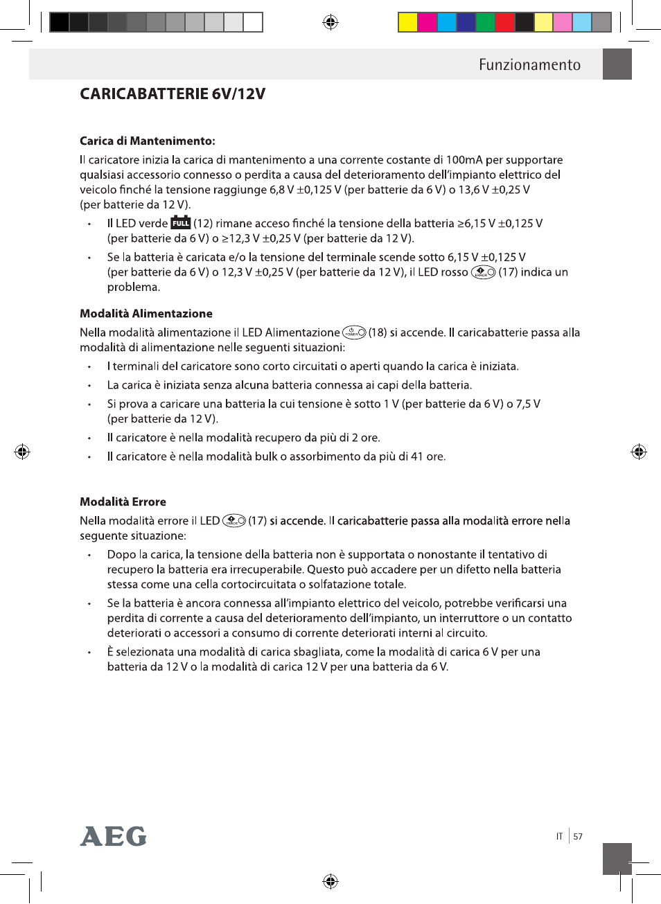 Funzionamento | AEG Charging Unit LP Plus User Manual | Page 56 / 87