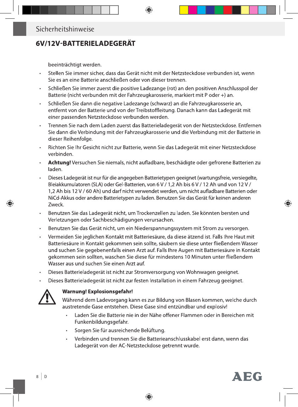 Sicherheitshinweise | AEG Charging Unit LP Plus User Manual | Page 7 / 87