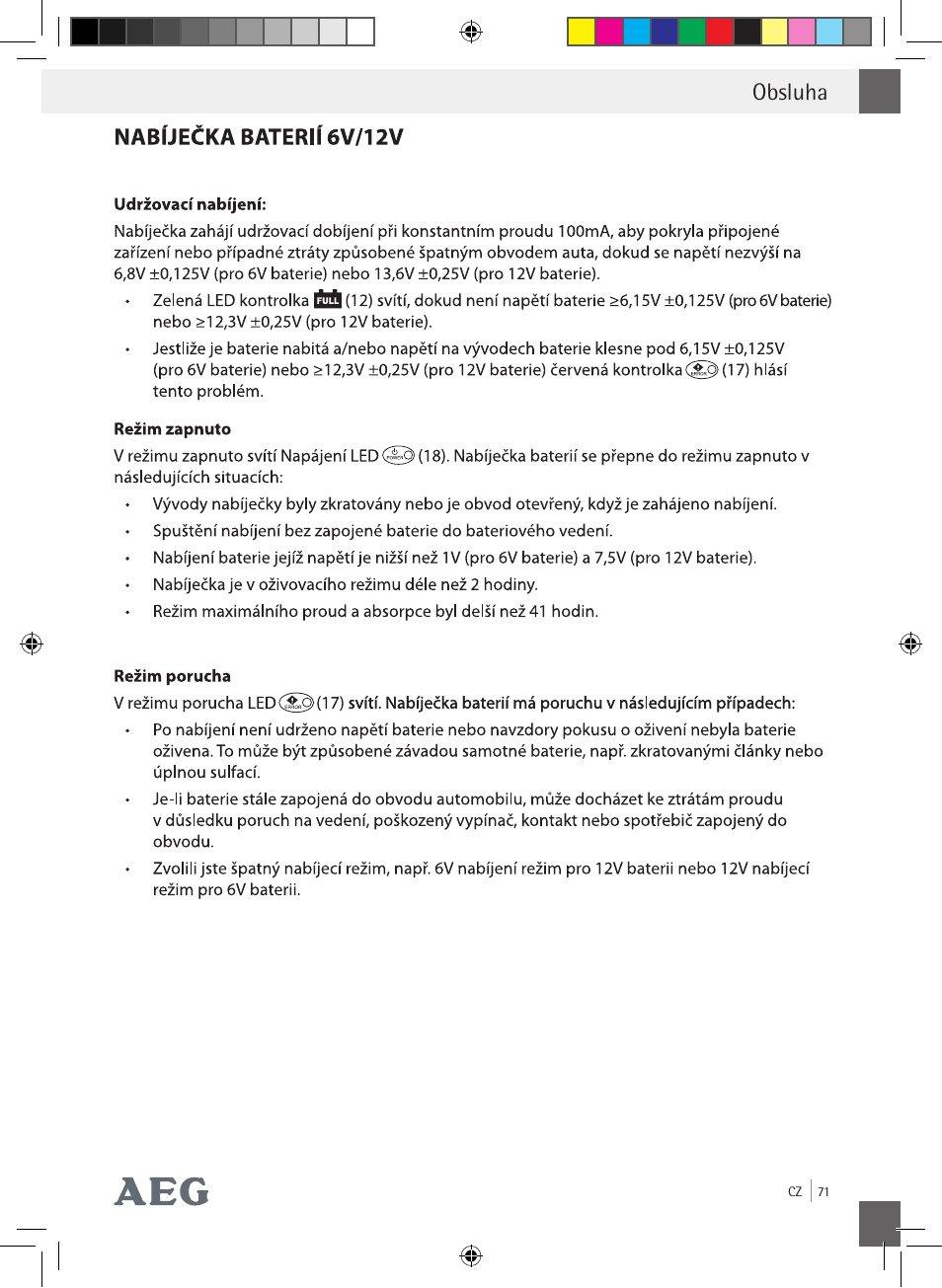 Obsluha | AEG Charging Unit LP Plus User Manual | Page 70 / 87