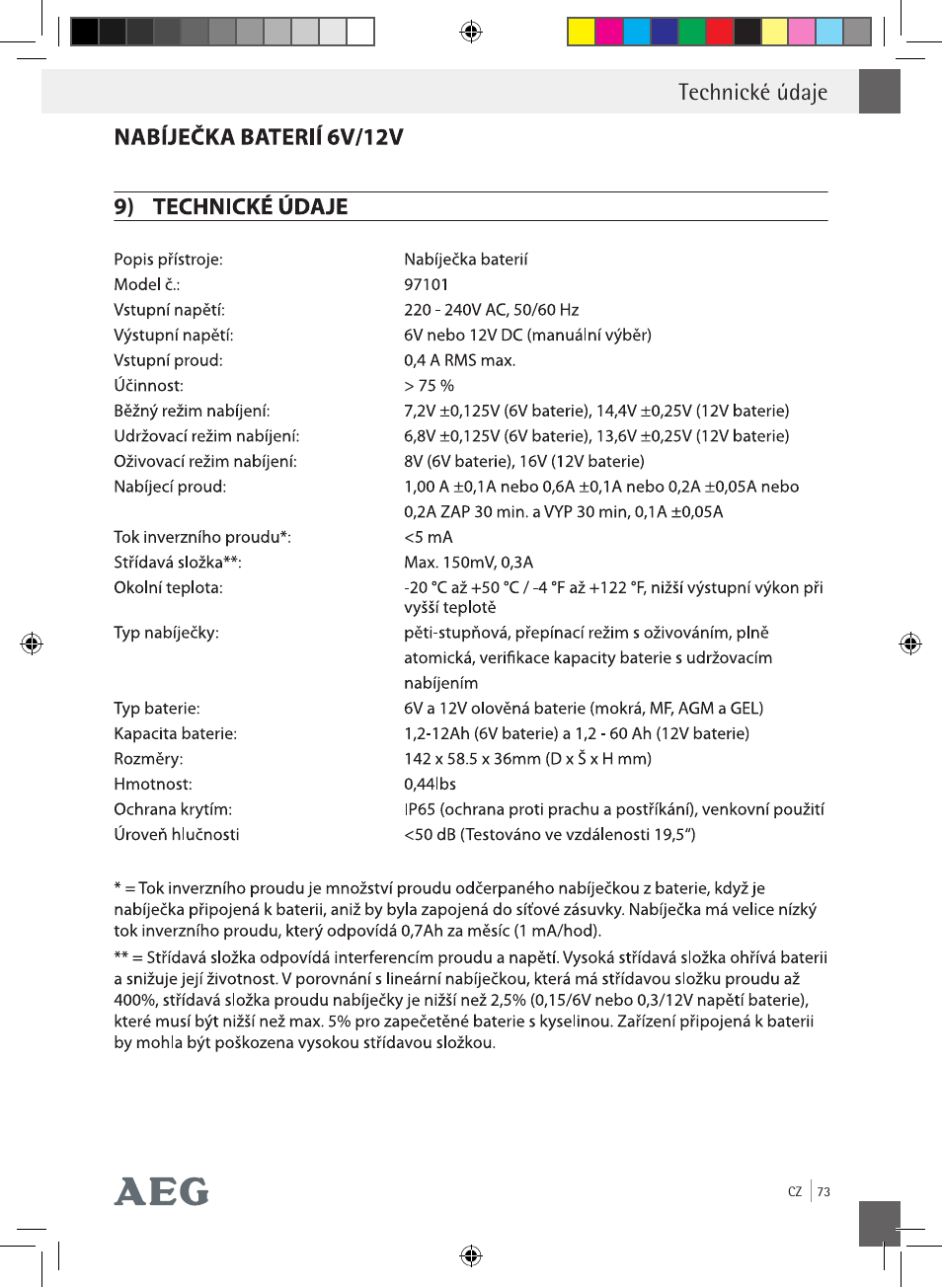 Technické údaje 9) | AEG Charging Unit LP Plus User Manual | Page 72 / 87