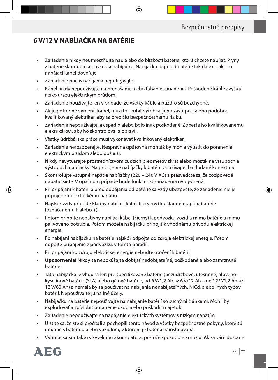 Bezpečnostné predpisy | AEG Charging Unit LP Plus User Manual | Page 76 / 87