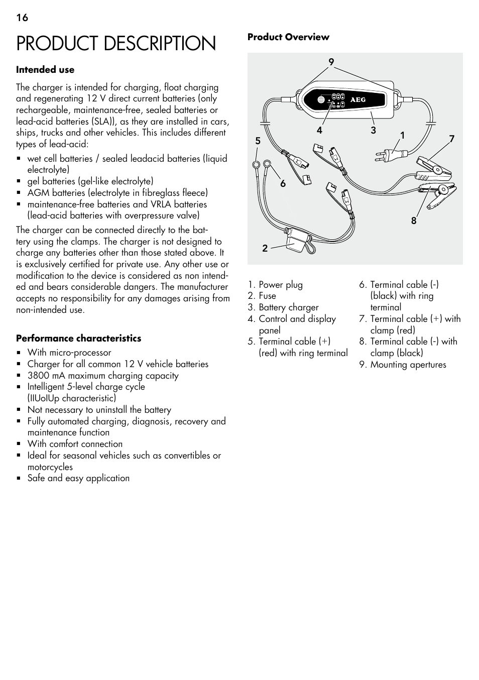 Product description | AEG Micro-Processor Charging Unit LP 3.8 User Manual | Page 16 / 64