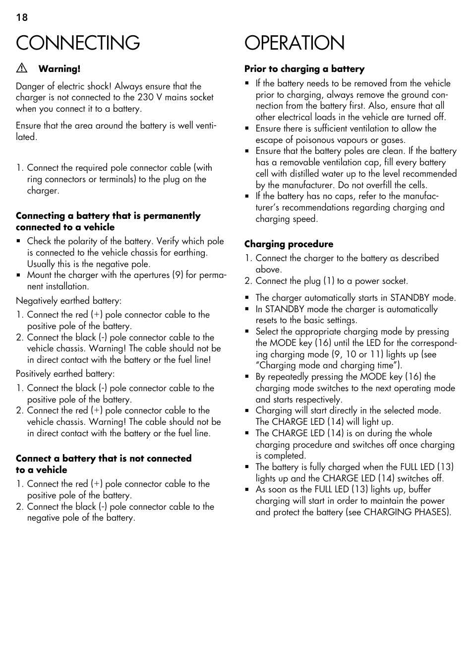 Operation, Connecting | AEG Micro-Processor Charging Unit LP 3.8 User Manual | Page 18 / 64