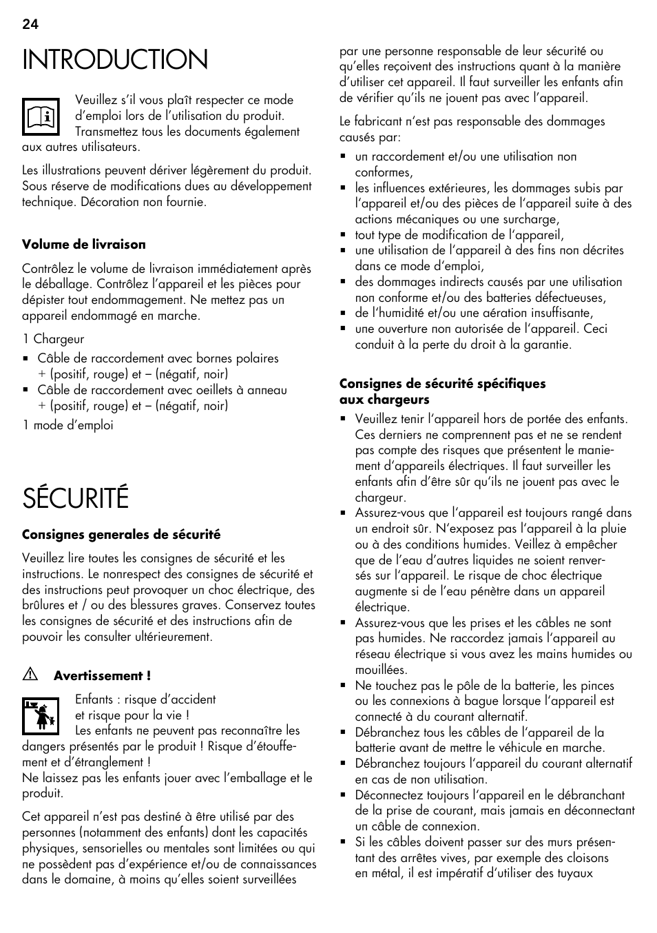 Introduction, Sécurité | AEG Micro-Processor Charging Unit LP 3.8 User Manual | Page 24 / 64