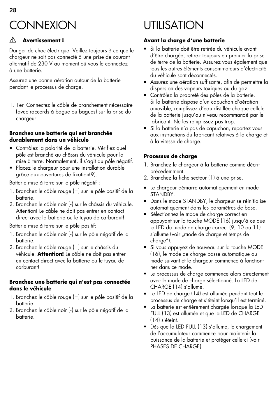 Utilisation, Connexion | AEG Micro-Processor Charging Unit LP 3.8 User Manual | Page 28 / 64