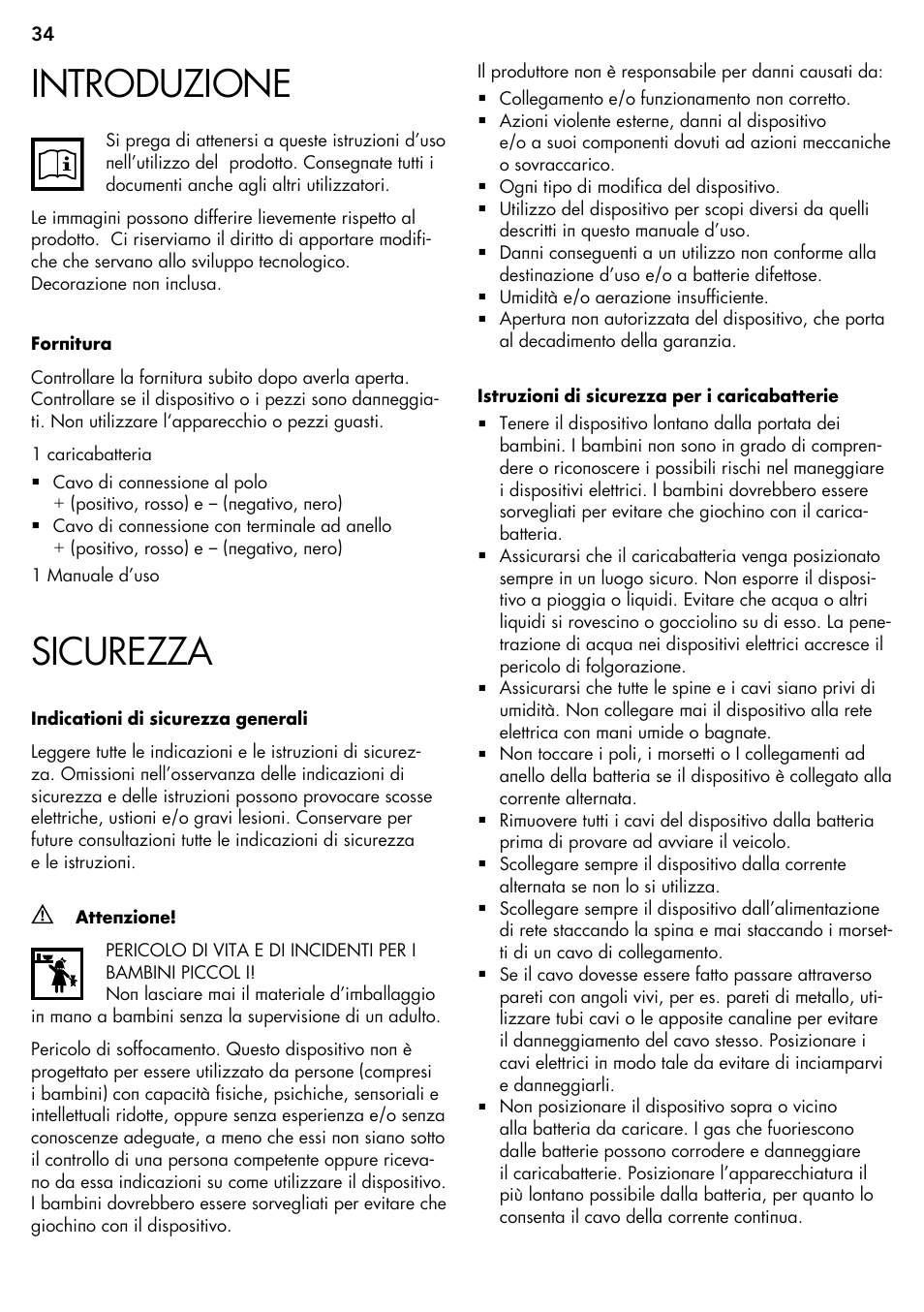 Introduzione, Sicurezza | AEG Micro-Processor Charging Unit LP 3.8 User Manual | Page 34 / 64
