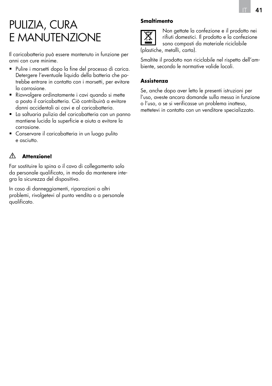 Pulizia, cura e manutenzione | AEG Micro-Processor Charging Unit LP 3.8 User Manual | Page 41 / 64