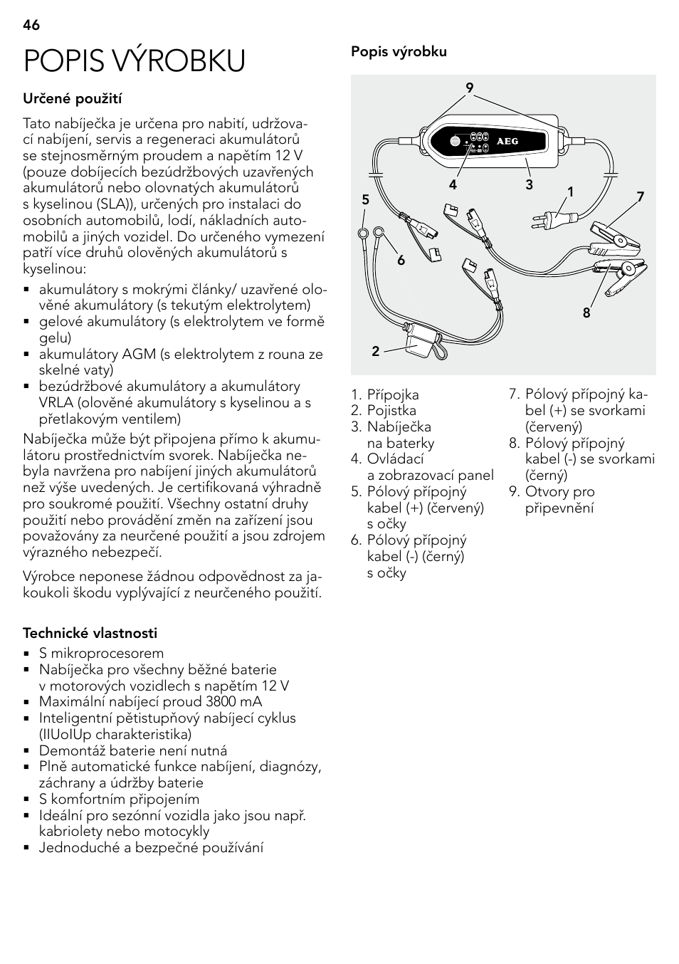 Popis výrobku | AEG Micro-Processor Charging Unit LP 3.8 User Manual | Page 46 / 64